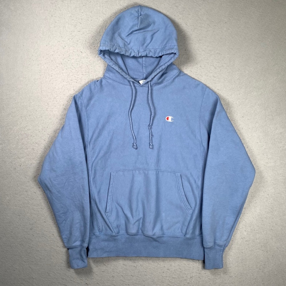 Champion Reverse Weave Hoodie Mens Medium Blue Pullover Sweatshirt - Picture 1 of 14